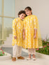 Girls Floral Printed Regular Pure Cotton Kurta with Pyjamas & Dupatta (KS-YELLOWOFFWHITE)