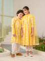 Girls Floral Printed Regular Pure Cotton Kurta with Pyjamas & Dupatta (KS-YELLOWOFFWHITE)