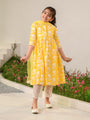 Girls Floral Printed Regular Pure Cotton Kurta with Pyjamas & Dupatta (KS-YELLOWOFFWHITE)