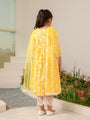 Girls Floral Printed Regular Pure Cotton Kurta with Pyjamas & Dupatta (KS-YELLOWOFFWHITE)