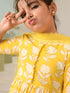 Girls Floral Printed Regular Pure Cotton Kurta with Pyjamas & Dupatta (KS-YELLOWOFFWHITE)