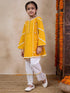 Girls Floral Embroidered Round Neck A-Line Kurta With Pyjamas (KS-YELLOWSLUB)