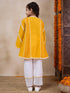 Girls Floral Embroidered Round Neck A-Line Kurta With Pyjamas (KS-YELLOWSLUB)