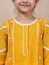 Girls Floral Embroidered Round Neck A-Line Kurta With Pyjamas (KS-YELLOWSLUB)