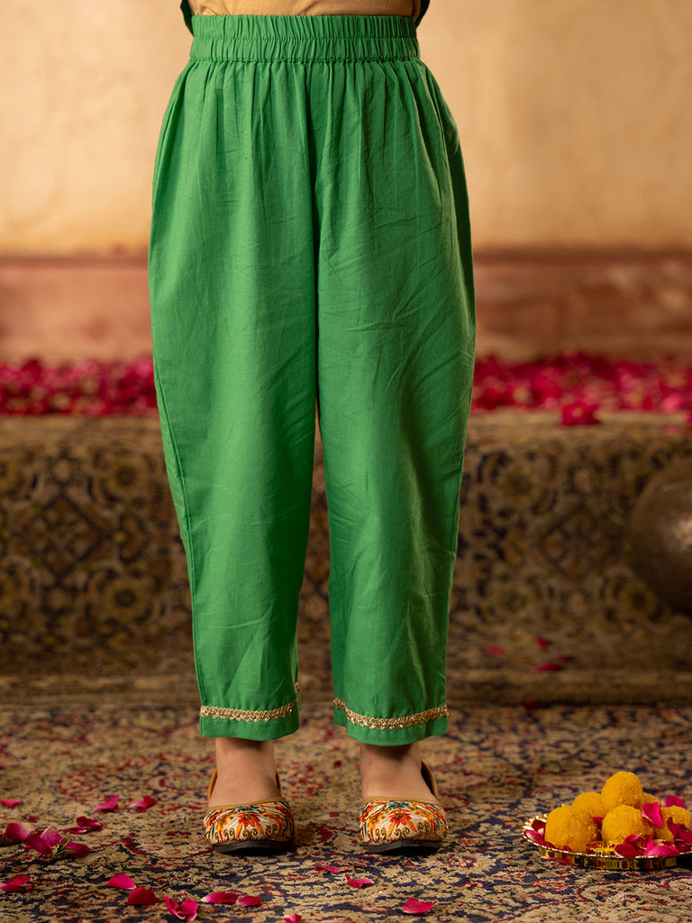 Pspeaches 3-Piece Green Color Chanderi Kurta, Payjama & Dupatta Set (KS25005701)