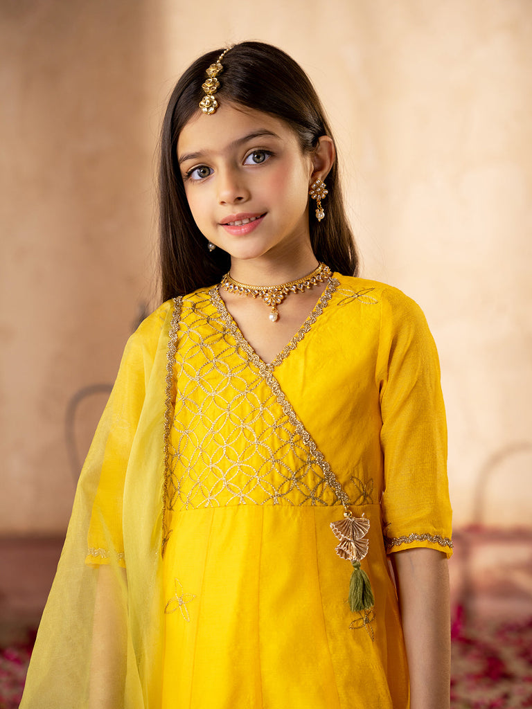 Pspeaches 3-Piece Yellow Color Dupion Kurta & Cotton Payjama With Dupatta (KS25006402)