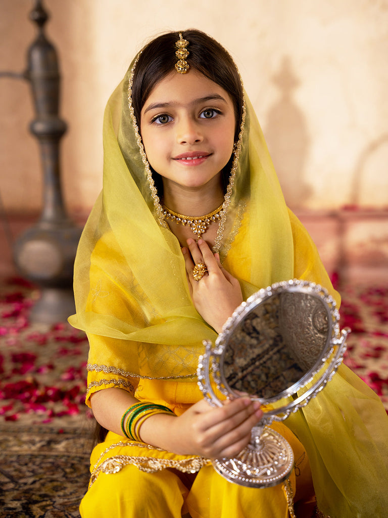 Pspeaches 3-Piece Yellow Color Dupion Kurta & Cotton Payjama With Dupatta (KS25006402)
