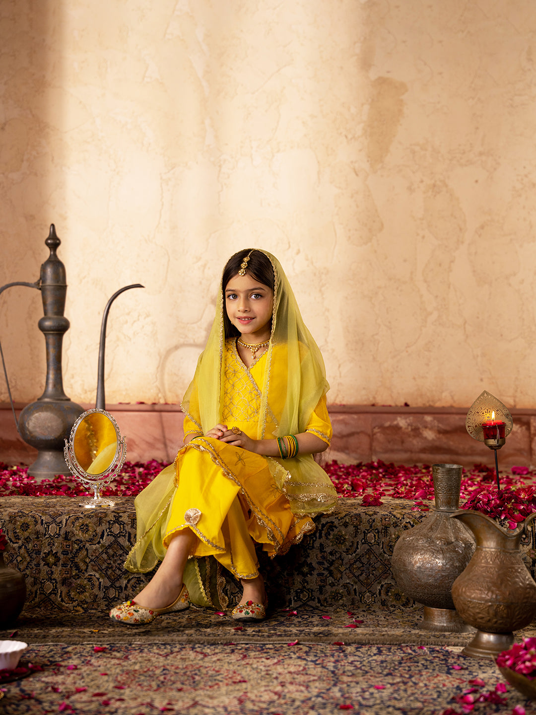 Pspeaches 3-Piece Yellow Color Dupion Kurta & Cotton Payjama With Dupatta (KS25006402)