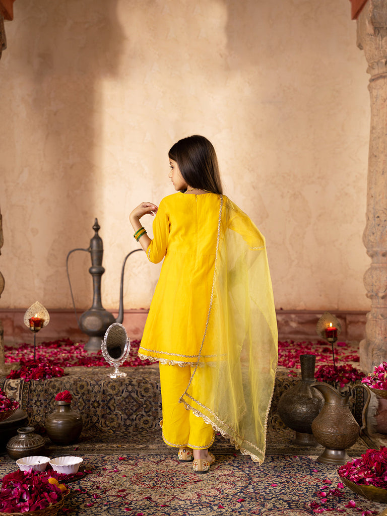 Pspeaches 3-Piece Yellow Color Dupion Kurta & Cotton Payjama With Dupatta (KS25006402)