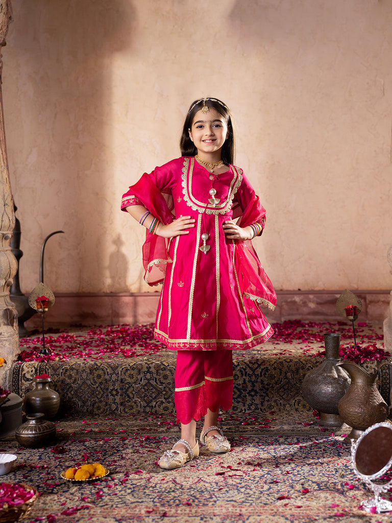 Pspeaches 3-Piece Magenta Color Chanderi Kurta & Payjama With Dupatta (KS25007003)