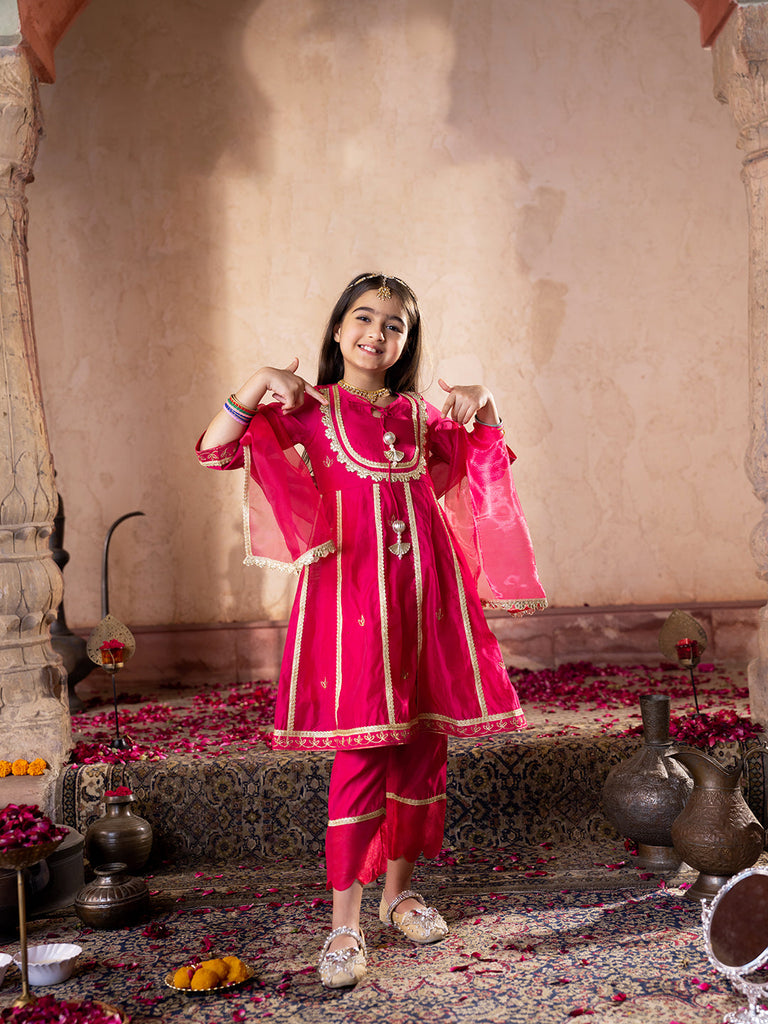Pspeaches 3-Piece Magenta Color Chanderi Kurta & Payjama With Dupatta (KS25007003)