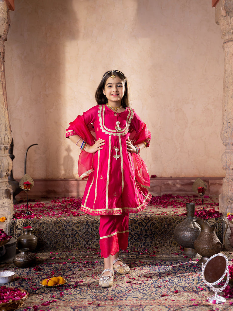 Pspeaches 3-Piece Magenta Color Chanderi Kurta & Payjama With Dupatta (KS25007003)