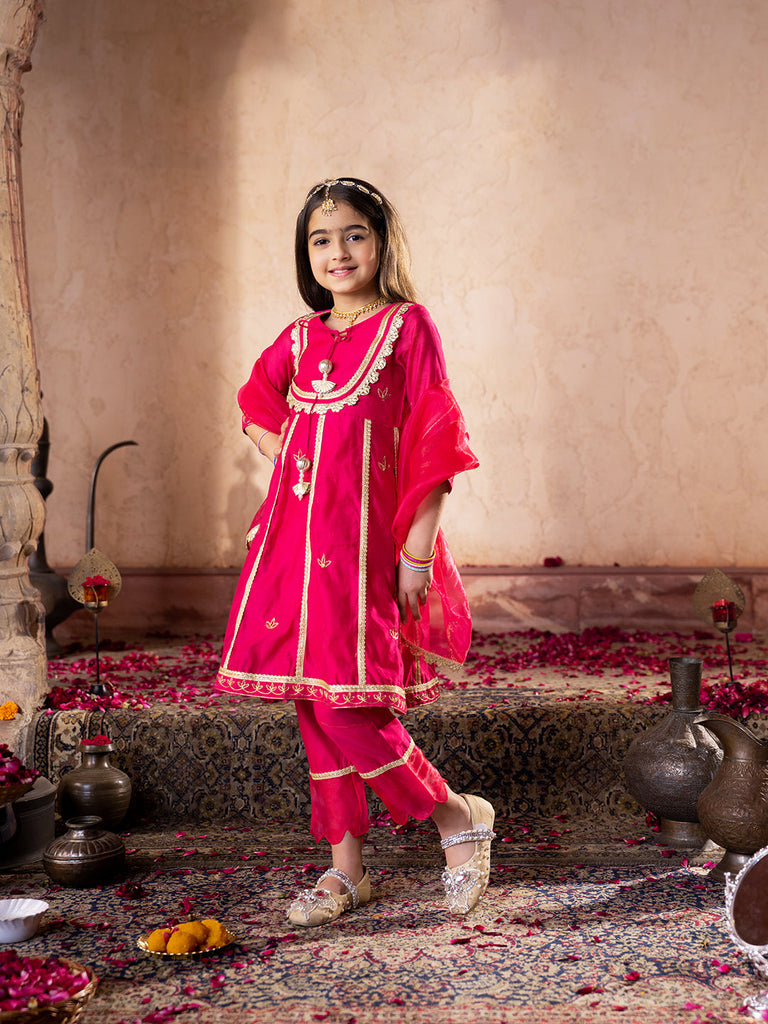 Pspeaches 3-Piece Magenta Color Chanderi Kurta & Payjama With Dupatta (KS25007003)