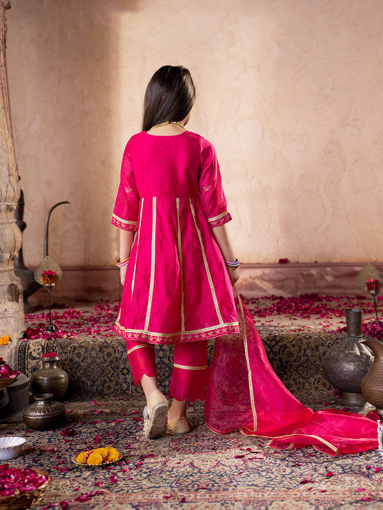 Pspeaches 3-Piece Magenta Color Chanderi Kurta & Payjama With Dupatta (KS25007003)