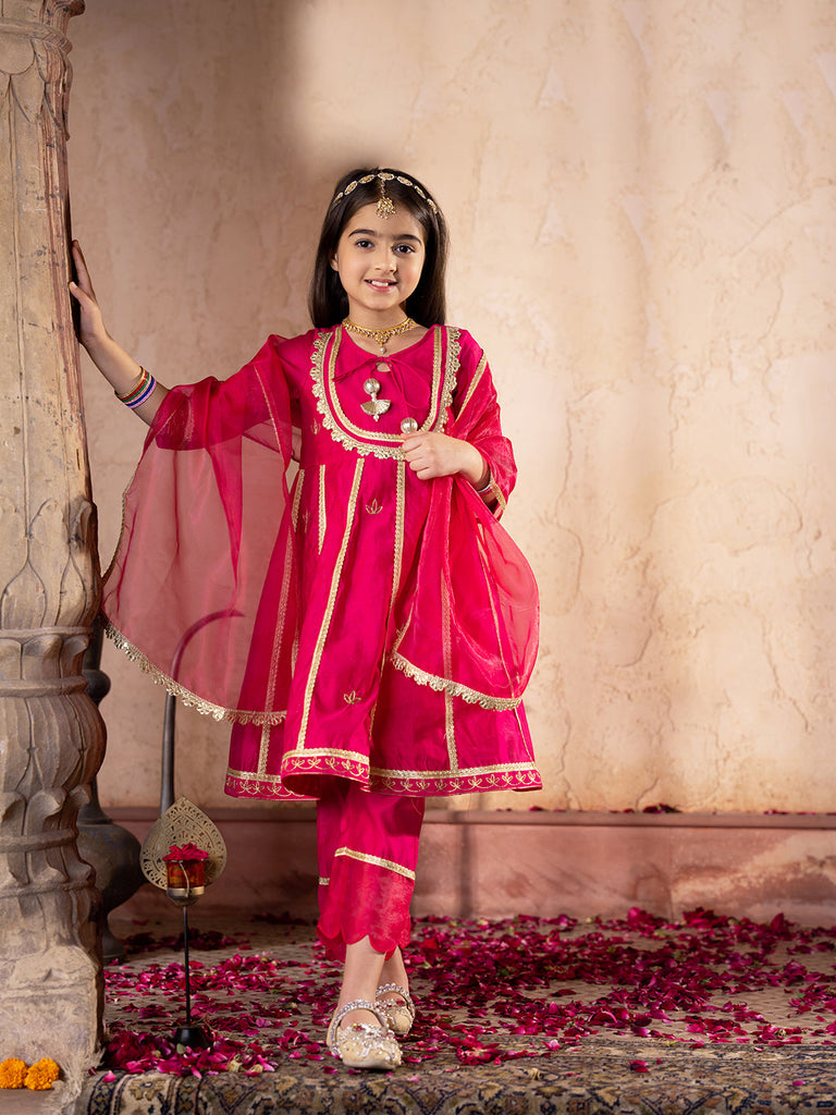 Pspeaches 3-Piece Magenta Color Chanderi Kurta & Payjama With Dupatta (KS25007003)