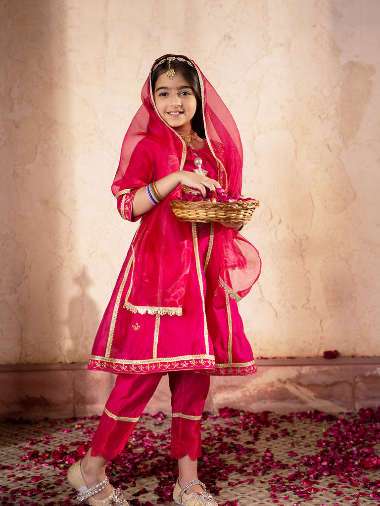Pspeaches 3-Piece Magenta Color Chanderi Kurta & Payjama With Dupatta (KS25007003)