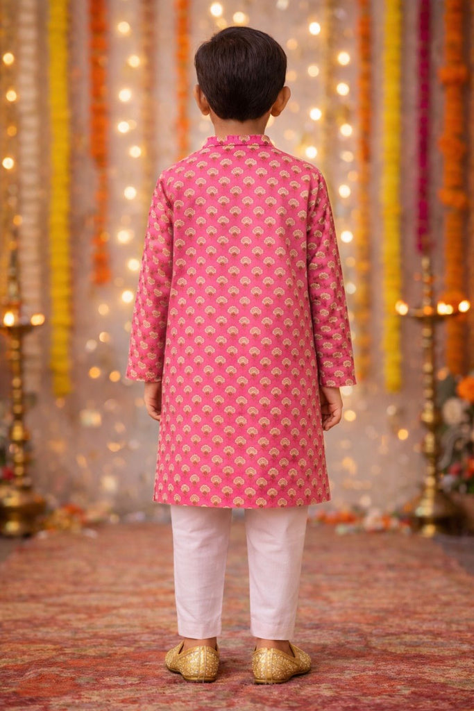Pspeaches Boys Pink Ethnic Motifs Pattern Cotton A-Line Kurta With Pyjama Set ( Sku-Kp-Pinkbooti )