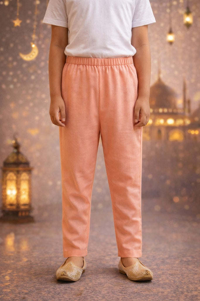 Pspeaches Boys Peach Ethnic Motif Rayon Slub Straight Fit Kurta With Pyjama & Jacket ( Sku-Kp-Peachbamboo )