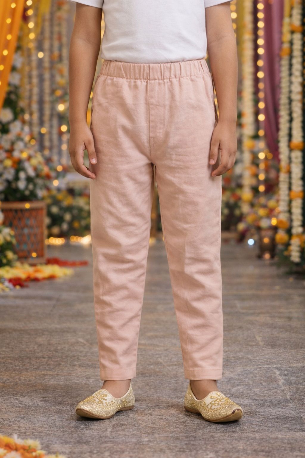 Pspeaches Boys Peach & Offwhite Ethnic Floral Printed Sugarcane A-Line Kurta With Pyjama Set ( Sku-Kp-Peachshimmer )