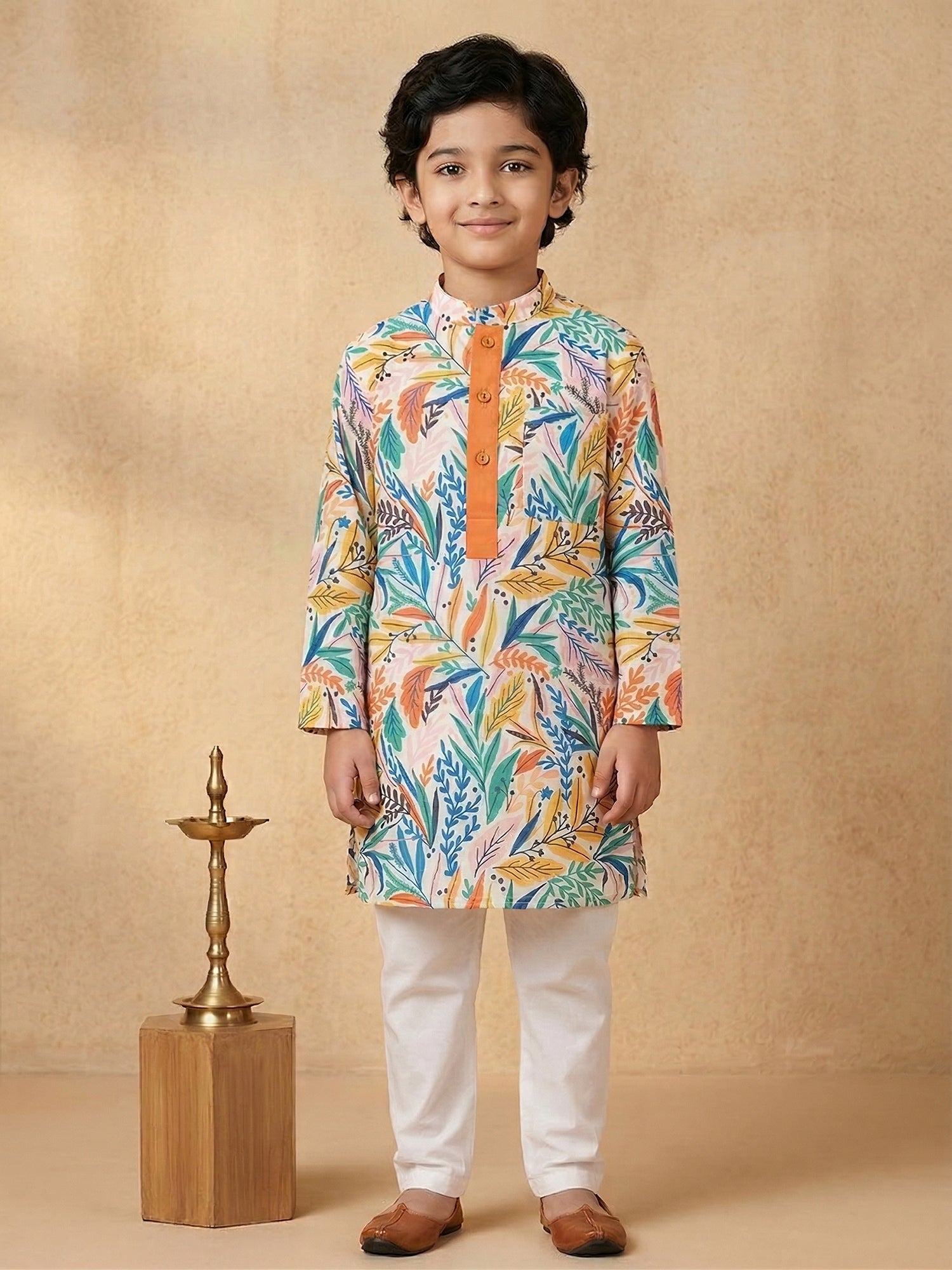 Pspeaches Boy Multi Ethnic Printed Straight Fit Kurta Rayon With Pyjamas (Sku-Kp-Wtmulti)