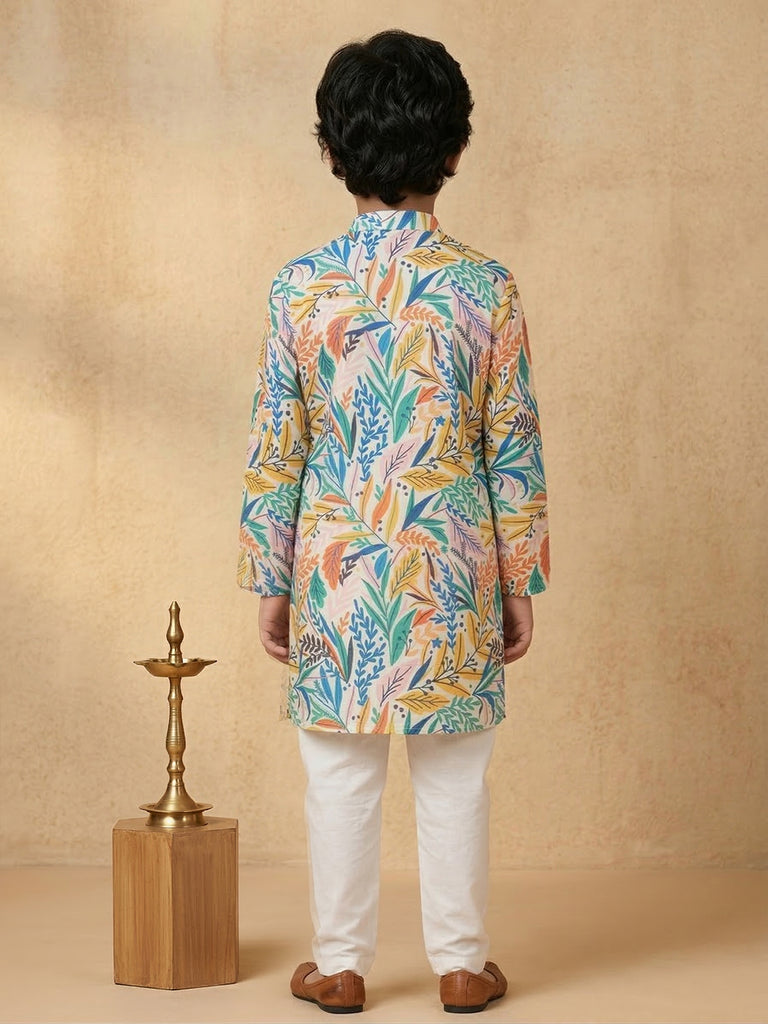 Pspeaches Boy Multi Ethnic Printed Straight Fit Kurta Rayon With Pyjamas (Sku-Kp-Wtmulti)