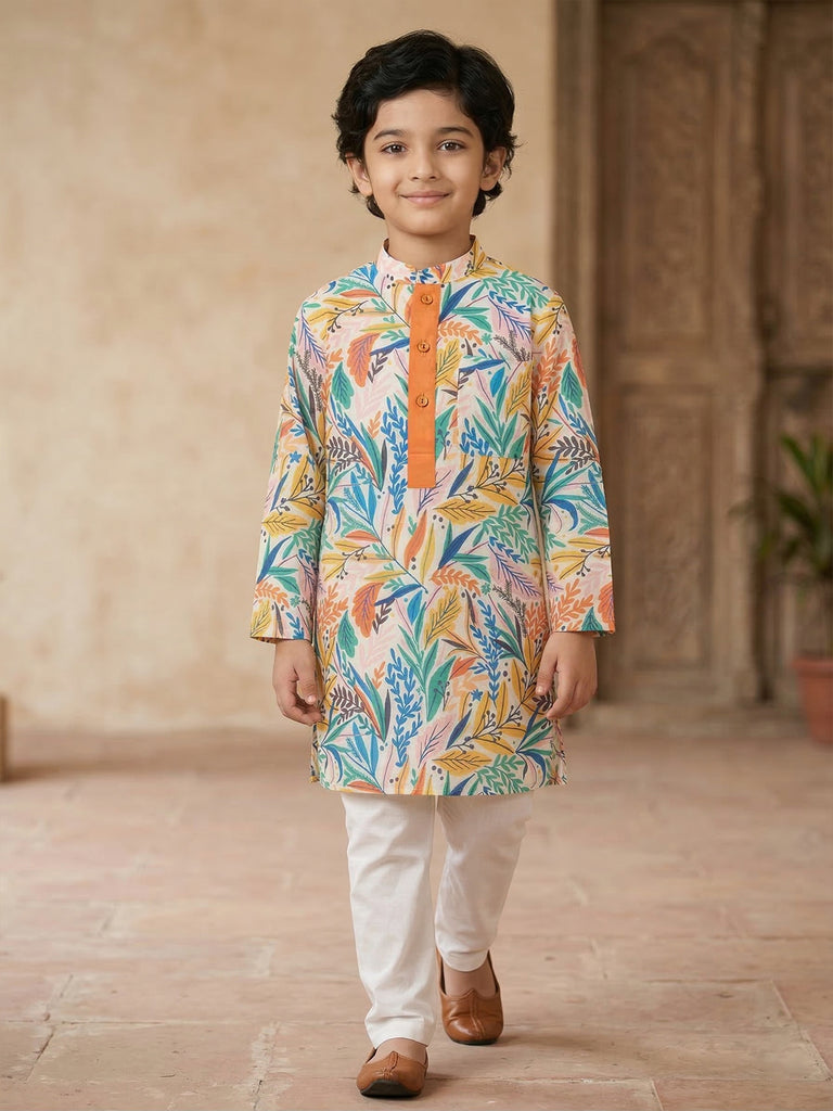 Pspeaches Boy Multi Ethnic Printed Straight Fit Kurta Rayon With Pyjamas (Sku-Kp-Wtmulti)