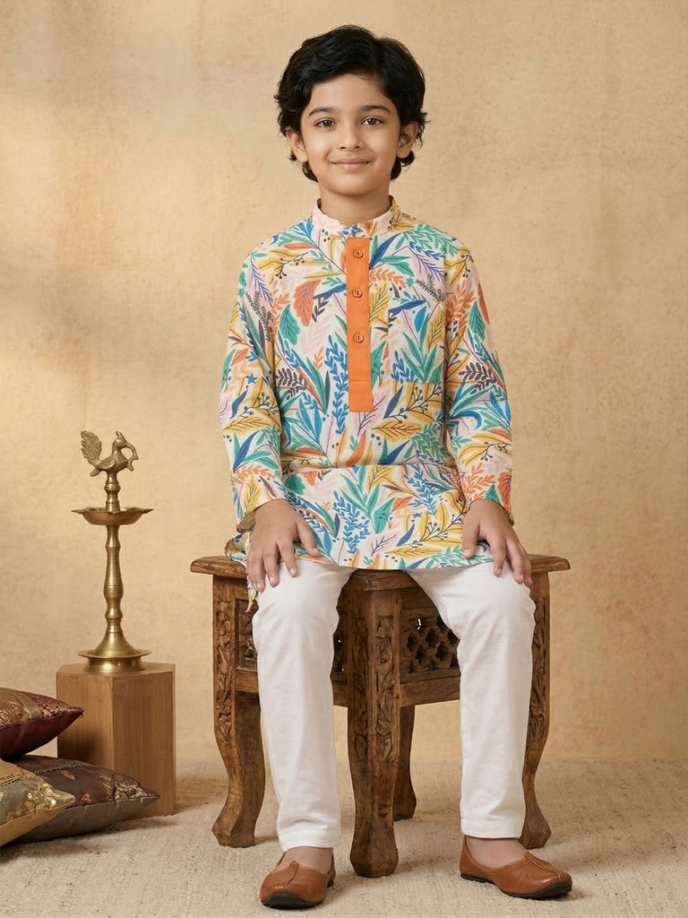 Pspeaches Boy Multi Ethnic Printed Straight Fit Kurta Rayon With Pyjamas (Sku-Kp-Wtmulti)