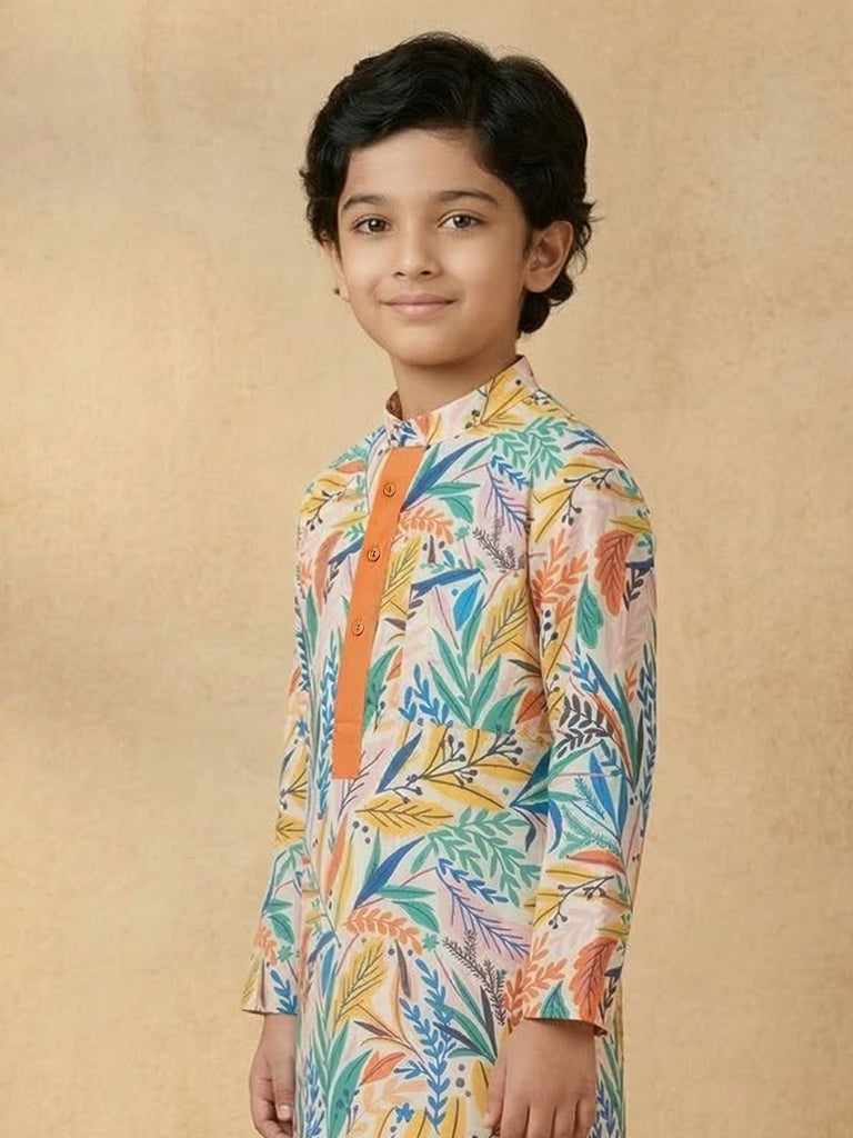 Pspeaches Boy Multi Ethnic Printed Straight Fit Kurta Rayon With Pyjamas (Sku-Kp-Wtmulti)