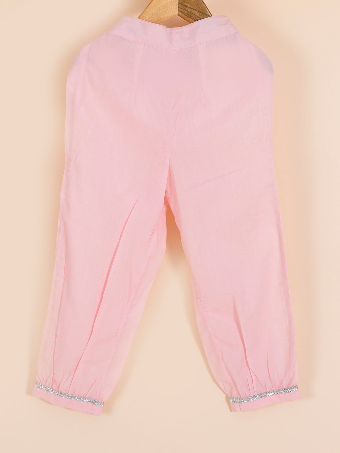 Girls Pink & White Printed Pure Cotton Kurta with Trousers & With Dupatta (Ks-khaddipink)