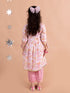Girls Pink Floral Printed Angrakha Pure Cotton Kurti With Trousers With Dupatta (Ks-onionpink)
