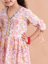 Girls Pink Floral Printed Angrakha Pure Cotton Kurti With Trousers With Dupatta (Ks-onionpink)