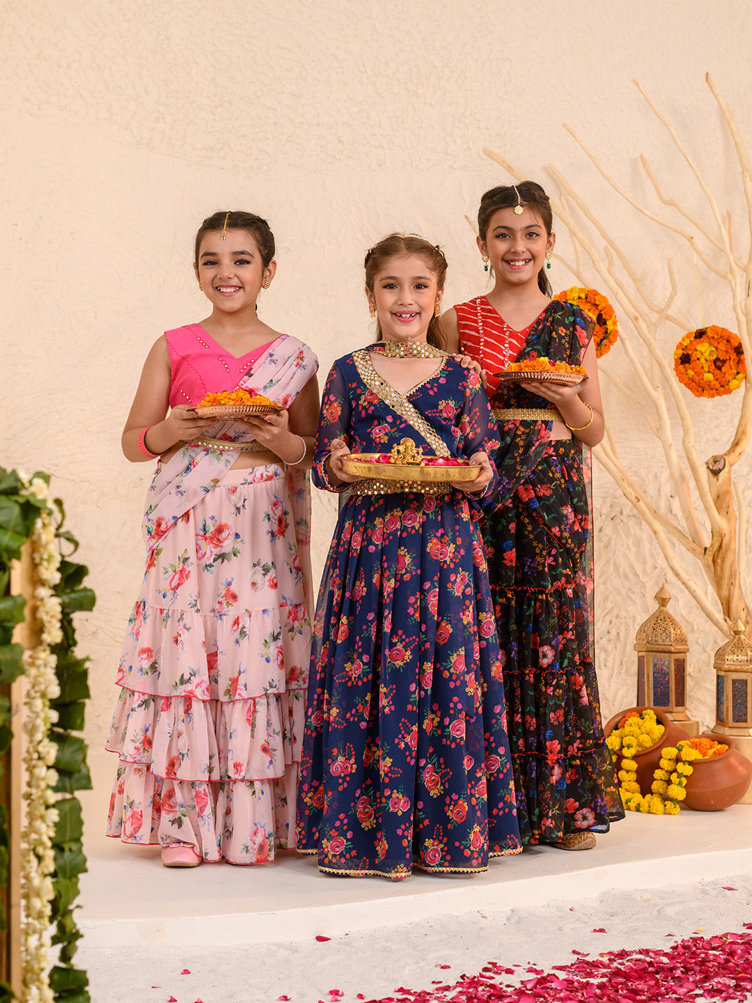 Girls Printed Ready to Wear Lehenga Choli (L-BLACKMULTI)