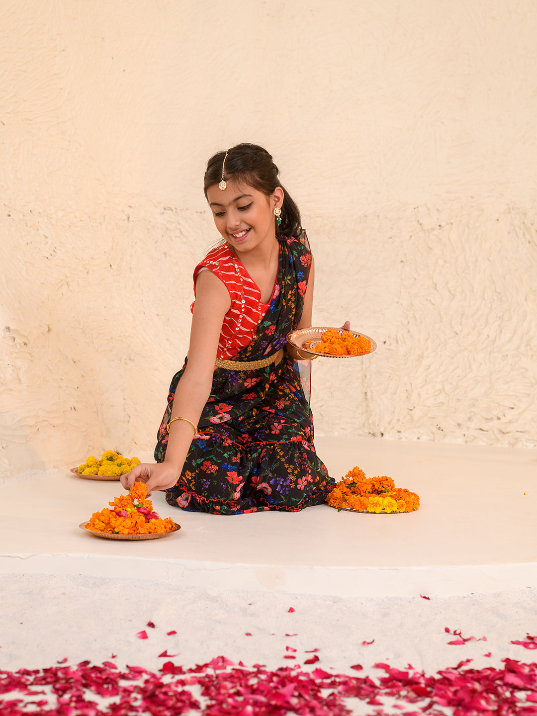 Girls Printed Ready to Wear Lehenga Choli (L-BLACKMULTI)