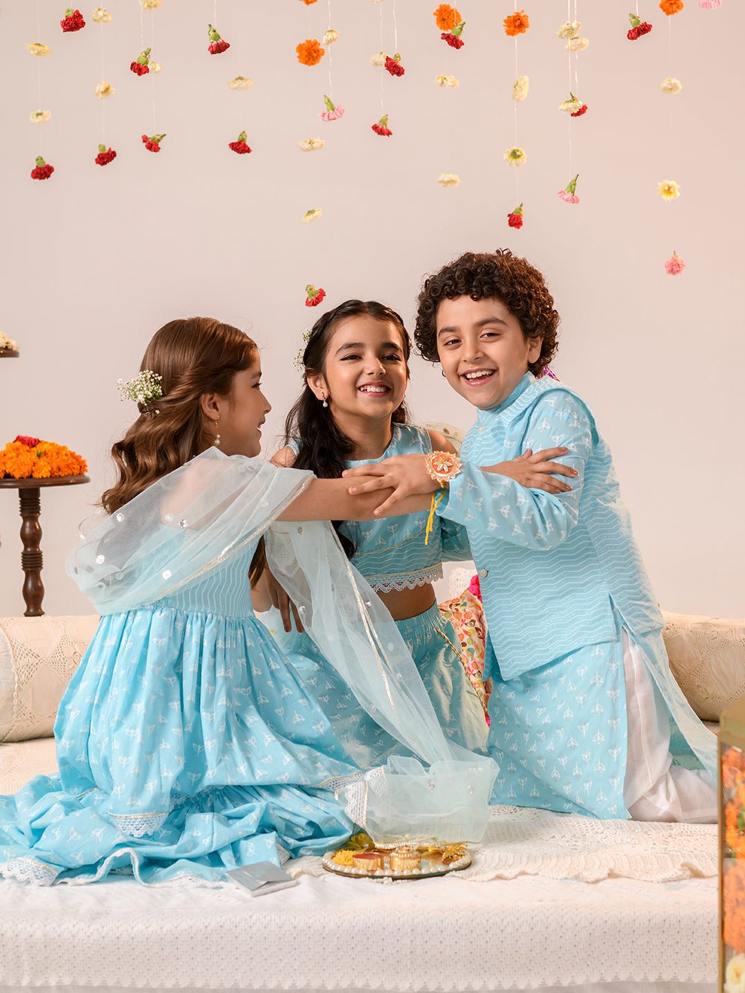 Girls Printed Ready to Wear Lehenga & Blouse With Dupatta (L-BLUEKHADDI)
