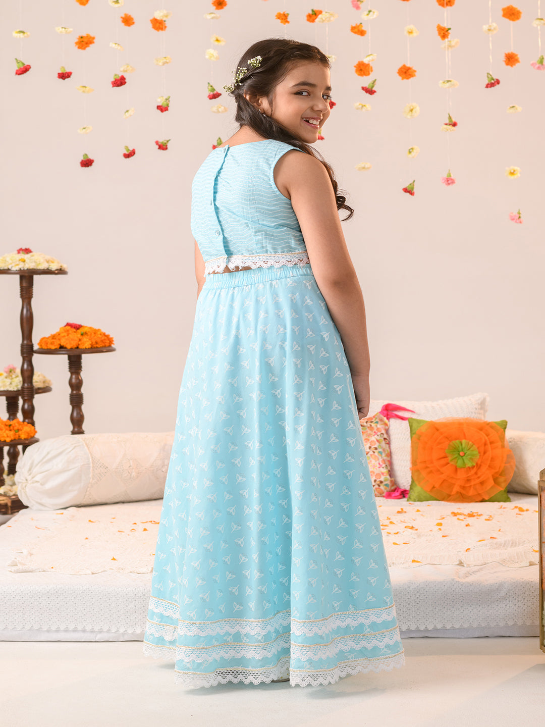 Girls Printed Ready to Wear Lehenga & Blouse With Dupatta (L-BLUEKHADDI)