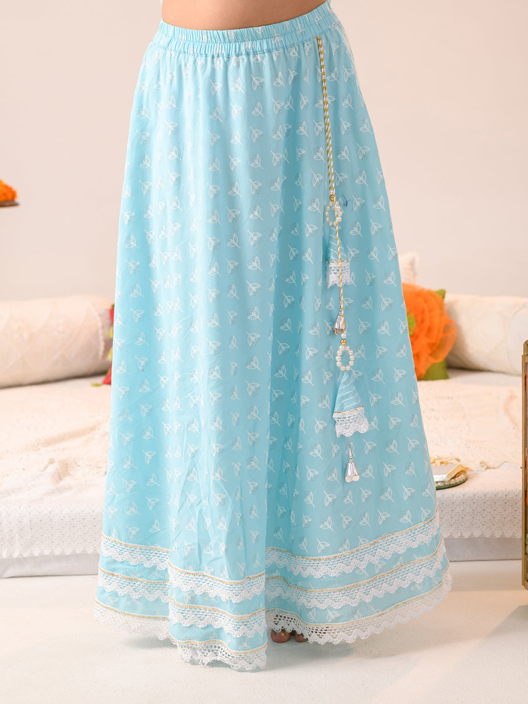 Girls Printed Ready to Wear Lehenga & Blouse With Dupatta (L-BLUEKHADDI)