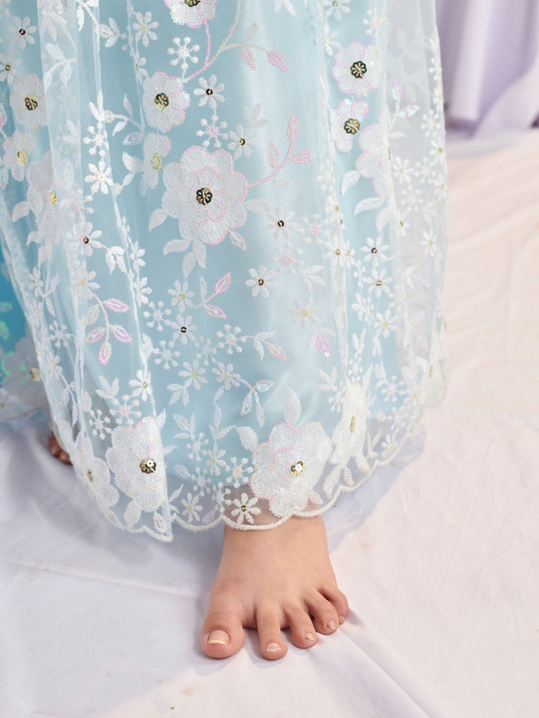 Girls Printed Ready To Wear Lehenga & Blouse With Dupatta (L-BLUENETEMB)
