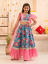 Girls Printed Ready to Wear Lehenga & Blouse With Dupatta (L-BLUEPINKFLOWER)