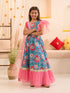 Girls Printed Ready to Wear Lehenga & Blouse With Dupatta (L-BLUEPINKFLOWER)
