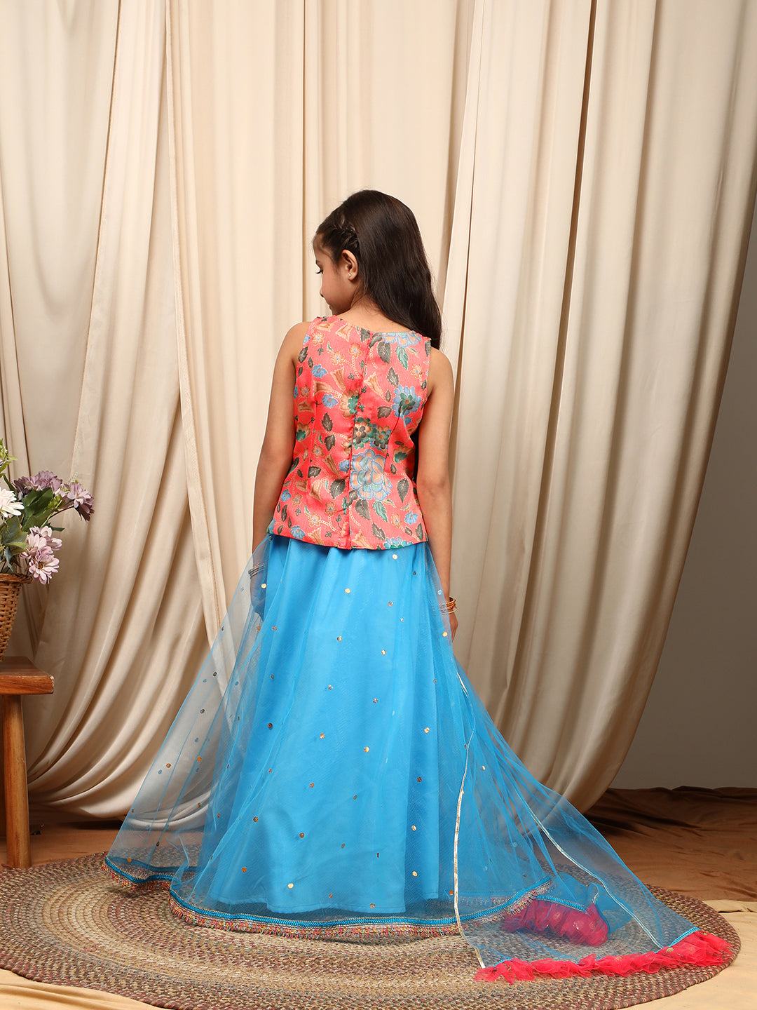 Girls Printed Thread Work Ready to Wear Lehenga & Blouse With Dupatta (L-BLUETIKLI)
