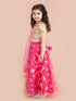 Girls Fuchsia Gold-Toned Embellished Ready To Wear Lehenga Blouse With Dupatta (L-Fuschiagota)
