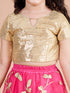 Girls Fuchsia Gold-Toned Embellished Ready To Wear Lehenga Blouse With Dupatta (L-Fuschiagota)
