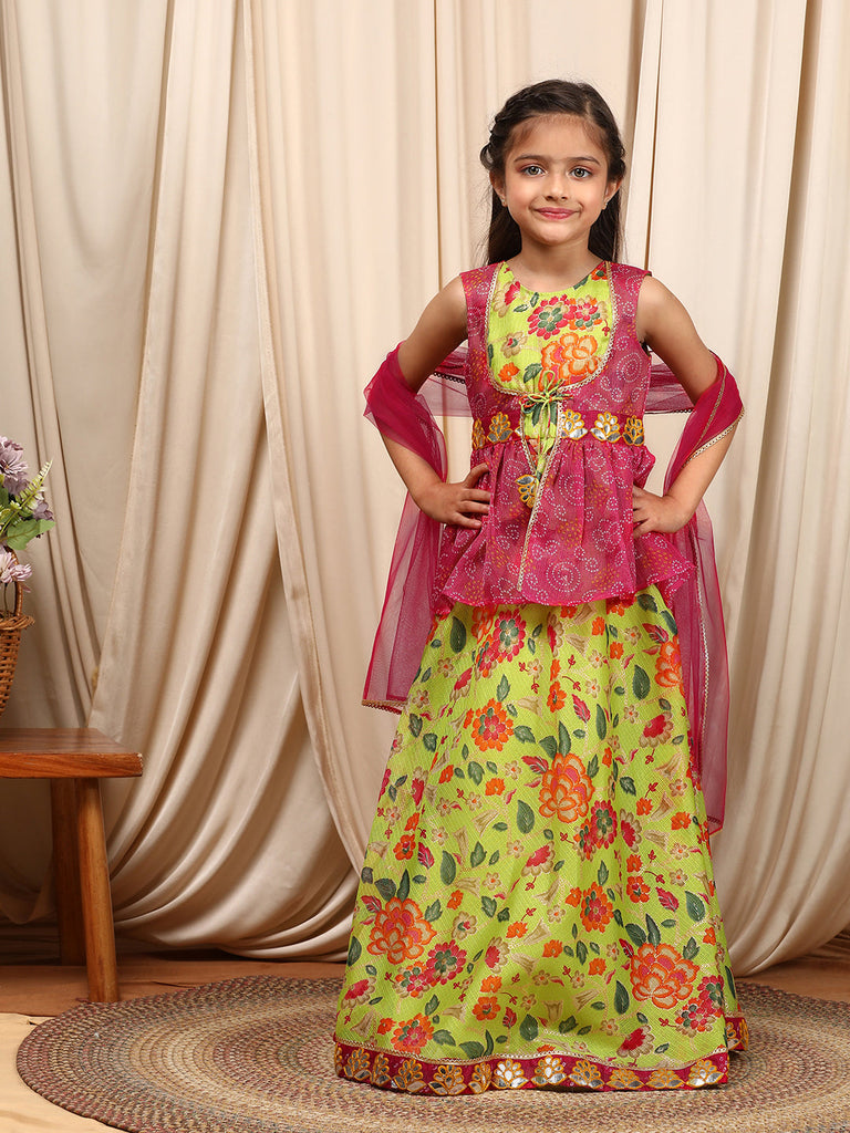 Girls Printed Ready To Wear Lehenga Blouse With Dupatta (L-GREENKOTAJAAL)