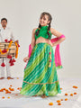 Girls Printed Ready To Wear Lehenga & Blouse With Dupatta (L-GREENMULTICRINKLE)