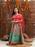 Pspeaches Girls Printed Cold-Shoulder Sleeves Ready to Wear Lehenga & Blouse With Dupatta (L-GREENREDMULTI)
