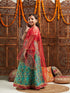 Pspeaches Girls Printed Cold-Shoulder Sleeves Ready to Wear Lehenga & Blouse With Dupatta (L-GREENREDMULTI)