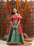Pspeaches Girls Printed Cold-Shoulder Sleeves Ready to Wear Lehenga & Blouse With Dupatta (L-GREENREDMULTI)