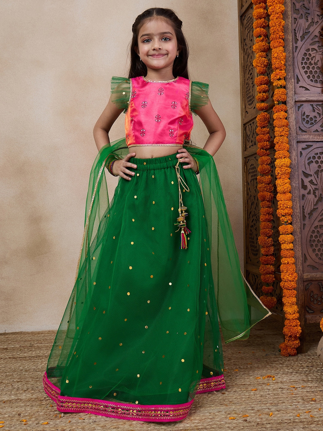 Girls Printed Ready To Wear Lehenga Blouse With Dupatta (L-GREENTIKLI)