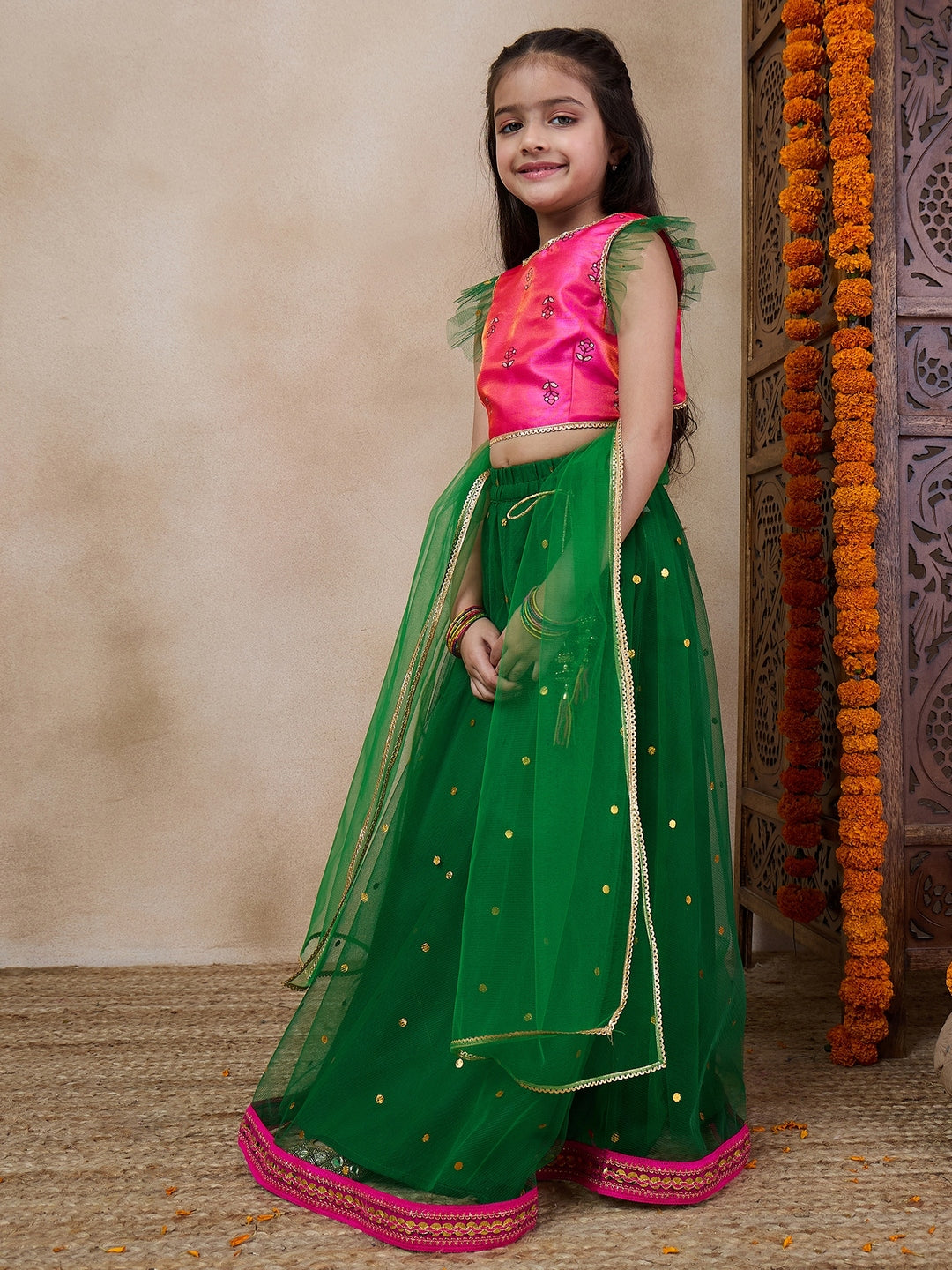Girls Printed Ready To Wear Lehenga Blouse With Dupatta (L-GREENTIKLI)