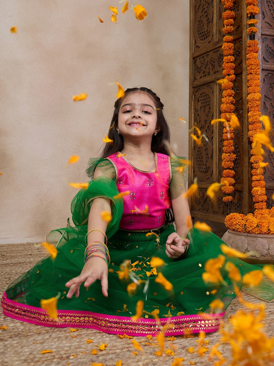 Girls Printed Ready To Wear Lehenga Blouse With Dupatta (L-GREENTIKLI)